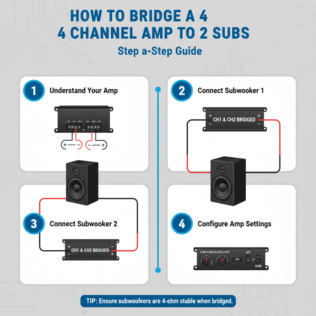 How to bridge a 4 channel amp to 2 subs: Step by Step Guide