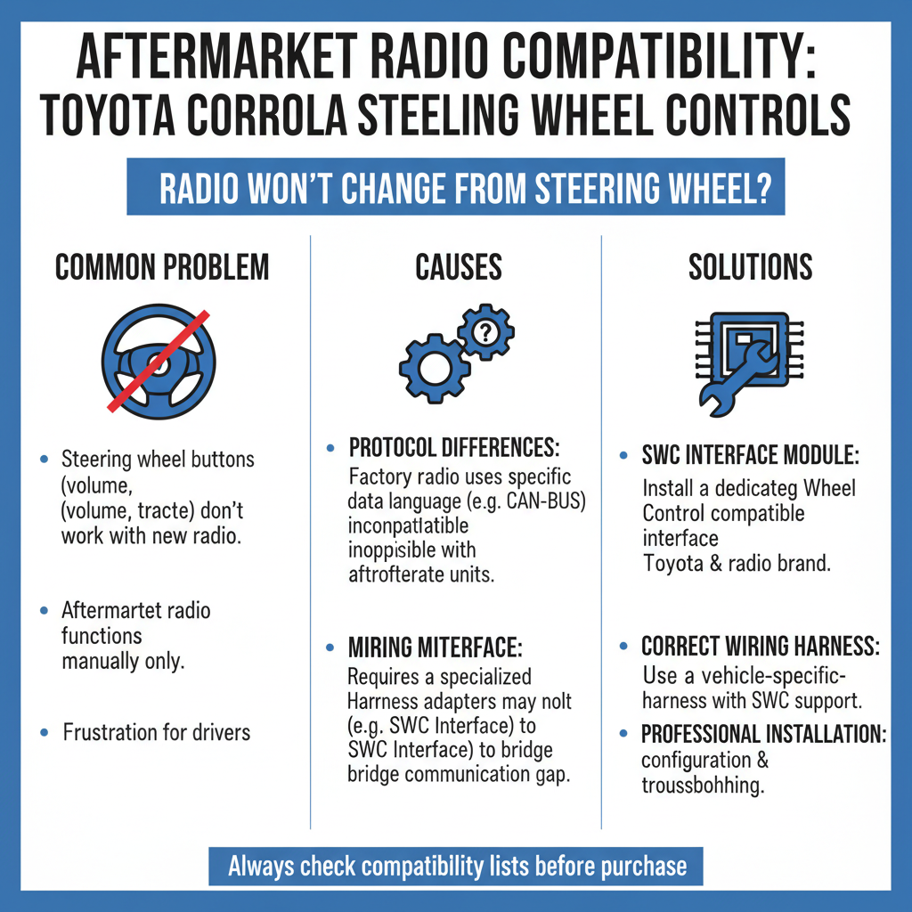 Aftermarket Radio Compatibility Issues for Toyota Corolla Radio Won't Change from Steering Wheel