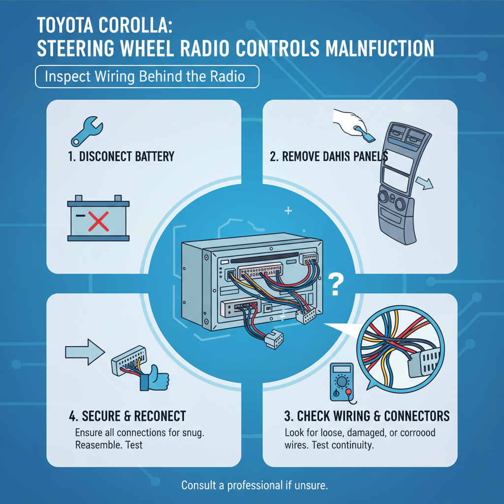 Inspect Wiring Connections Behind the Radio for Toyota Corolla Radio Won't Change from Steering Wheel