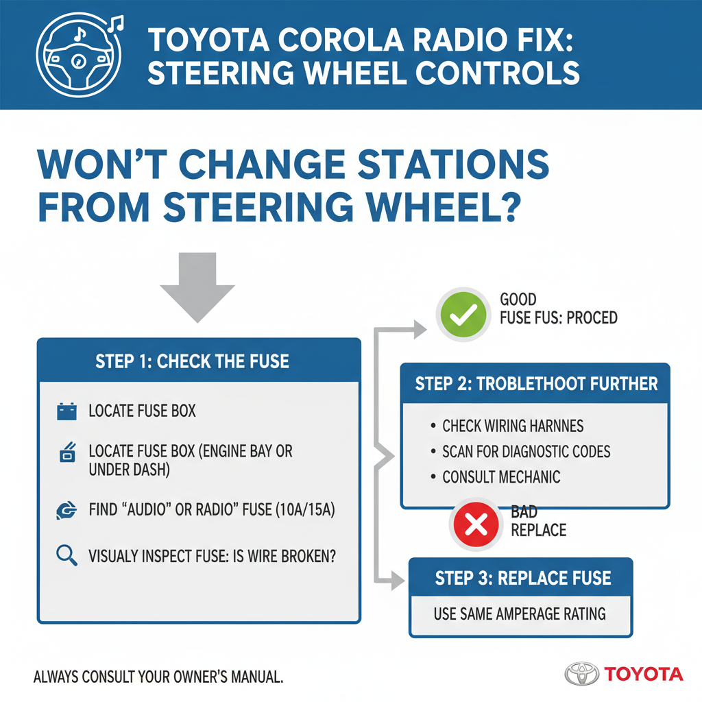 Check the Audio System Fuse First for Toyota Corolla Radio Won't Change from Steering Wheel