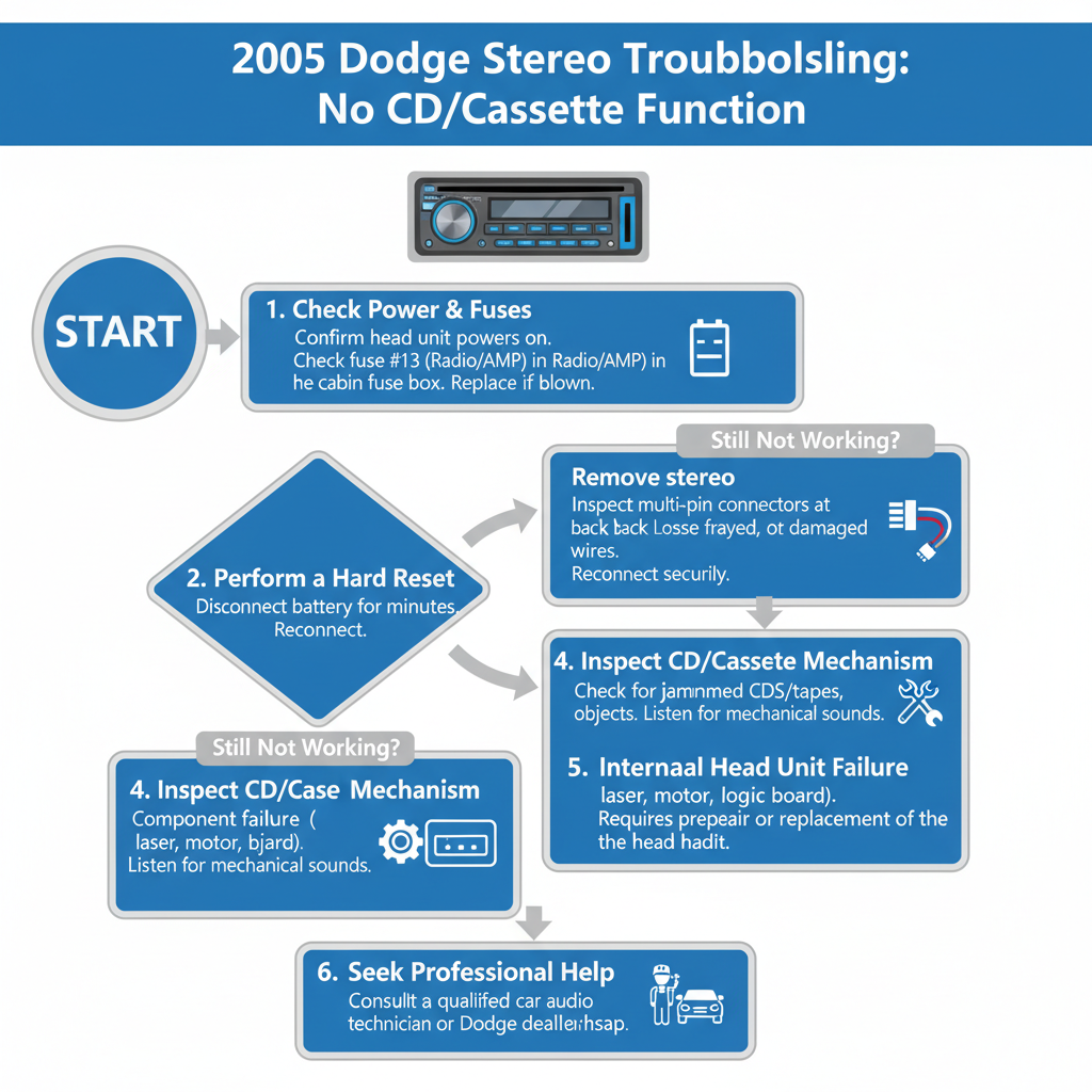 Step-by-Step Troubleshooting Guide of 2005 Dodge Caravan Stereo Gets Power But CD Player and Cassette Won't Work