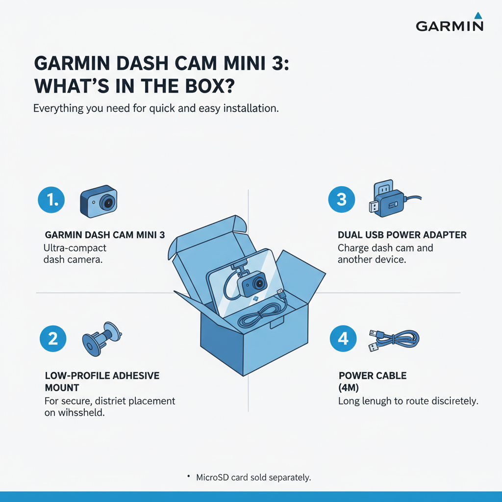 What's Included in the Box to Install Garmin Dash Cam Mini 3